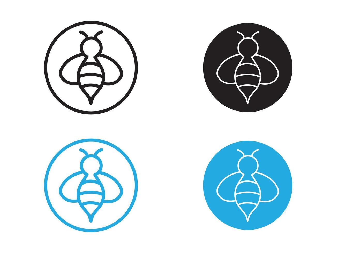 honey Bee icon black and white outline sign vector