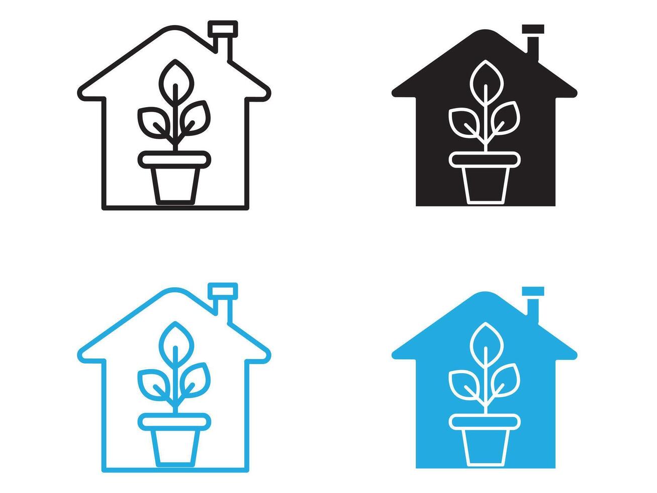 indoor plant inside house icon black and white outline sign vector