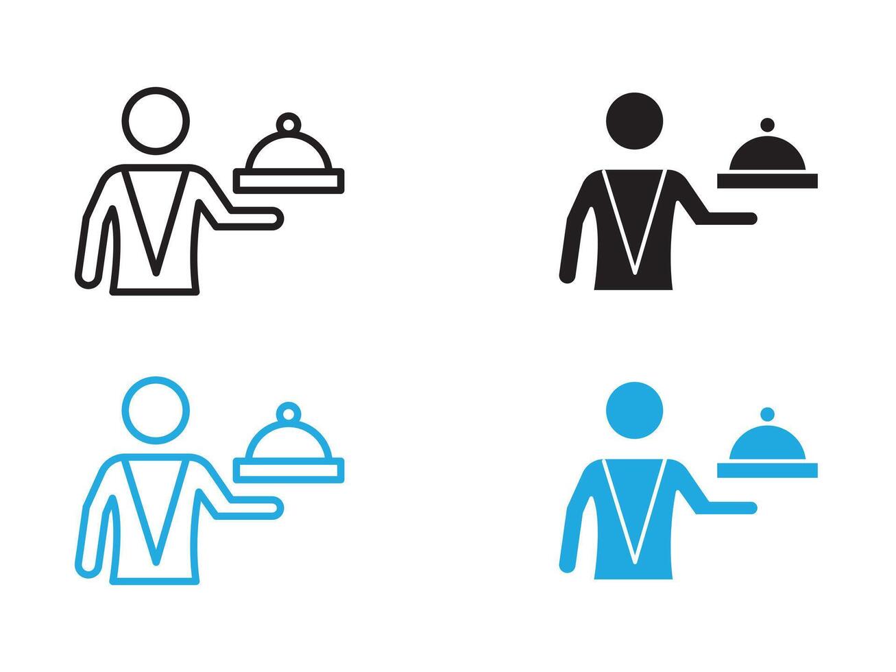 restaurant Waiter icon black and white outline sign vector