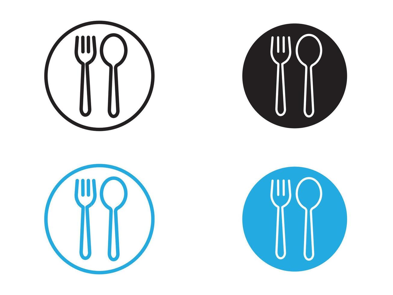 spoon and fork icon black and white outline sign vector