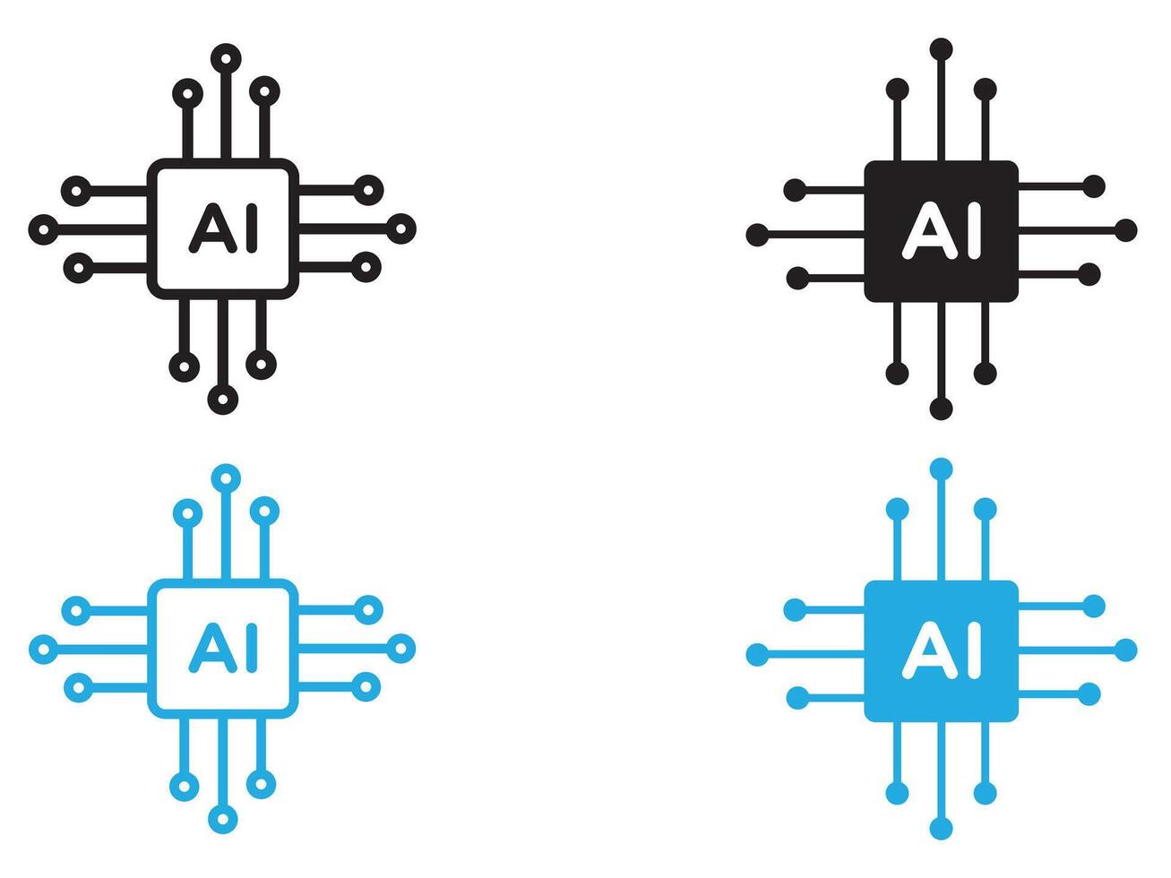 Artificial intelligence icon black and white outline sign vector