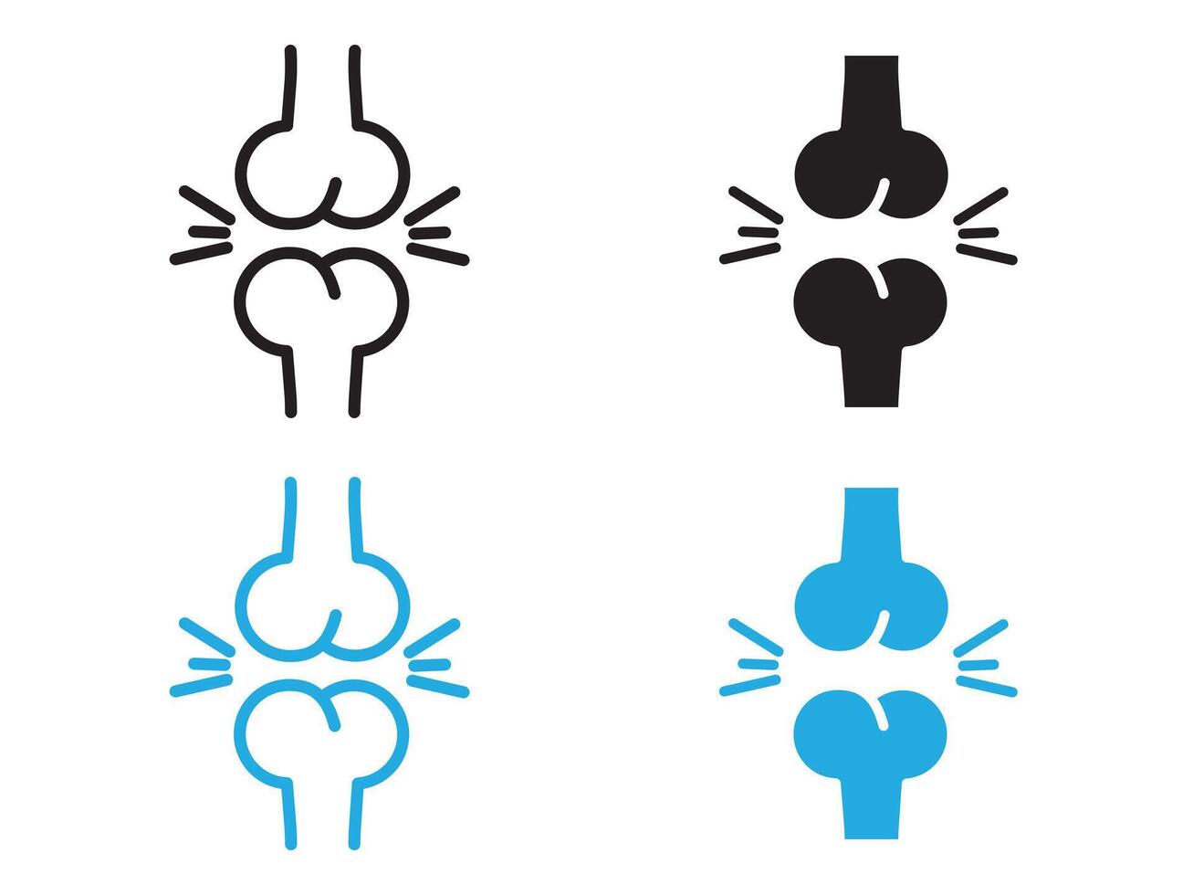 Arthritis knee joint pain icon black and white outline sign vector