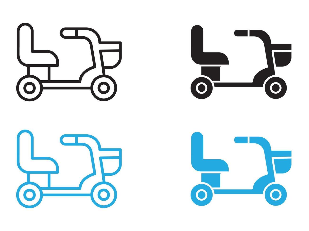 Electric wheelchair scooter icon black and white outline sign vector