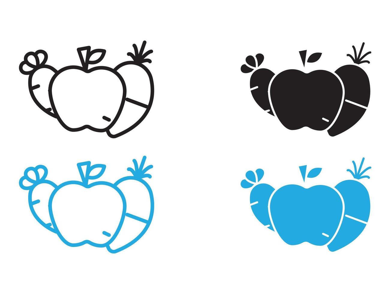 Fruits and vegetables icon black and white outline sign vector
