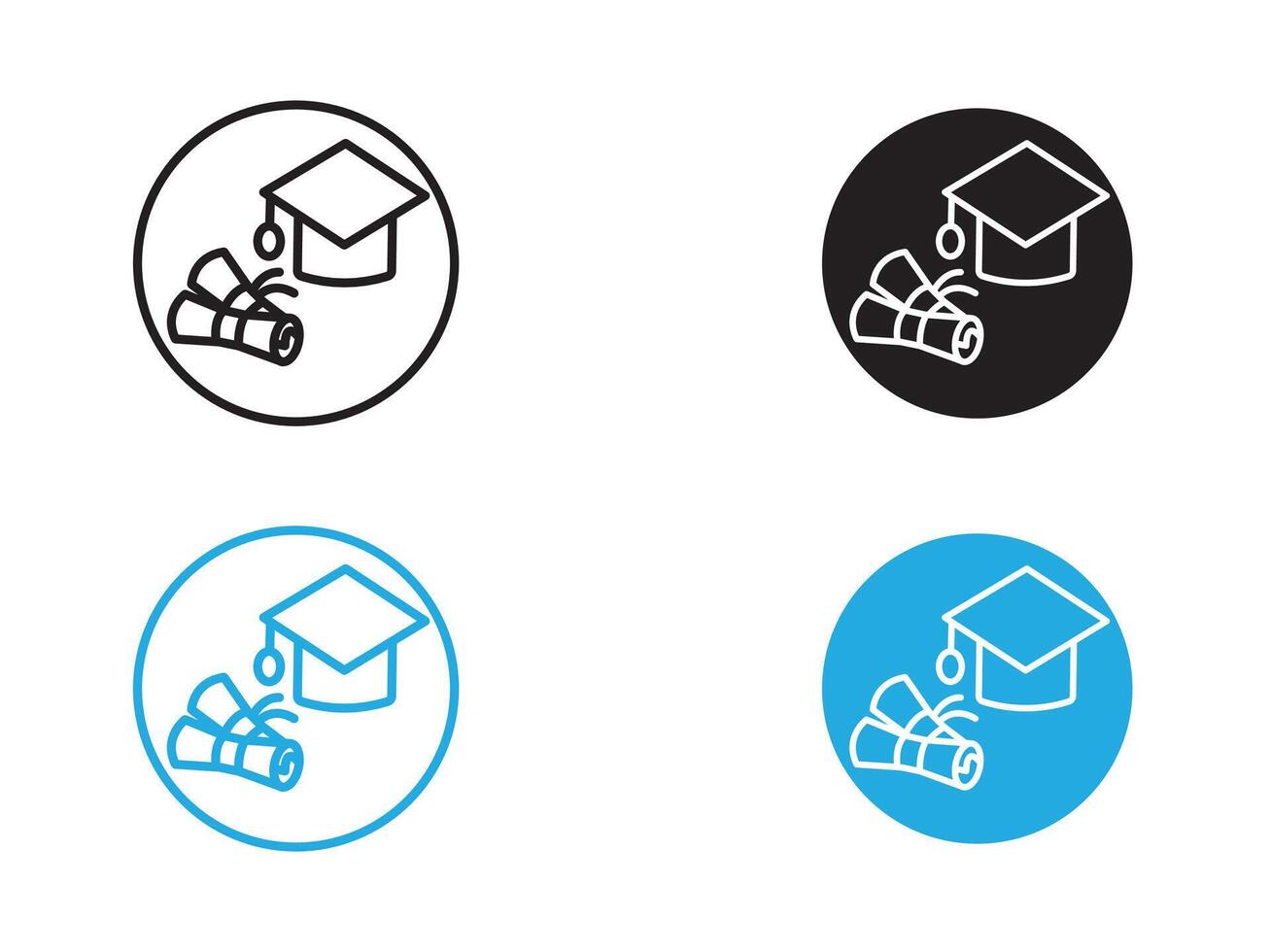 Graduation icon black and white outline sign vector