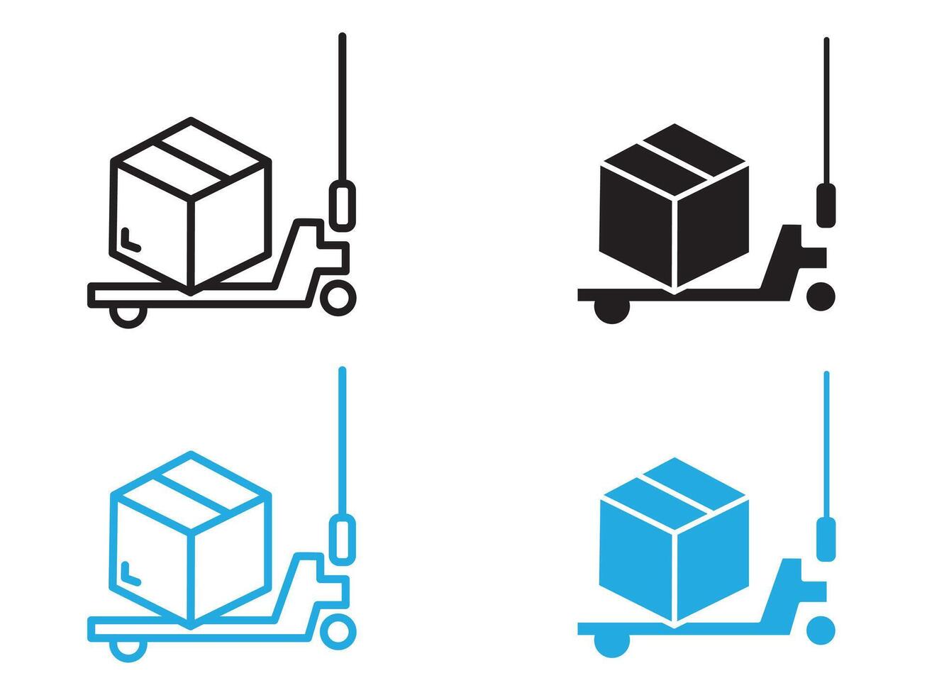Hand pallet jack icon black and white outline sign vector