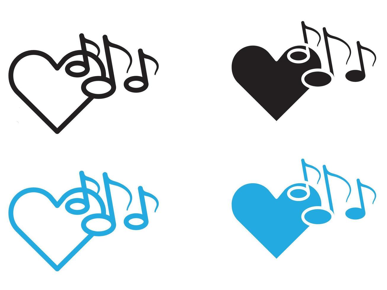 Heard heart note icon black and white outline sign vector