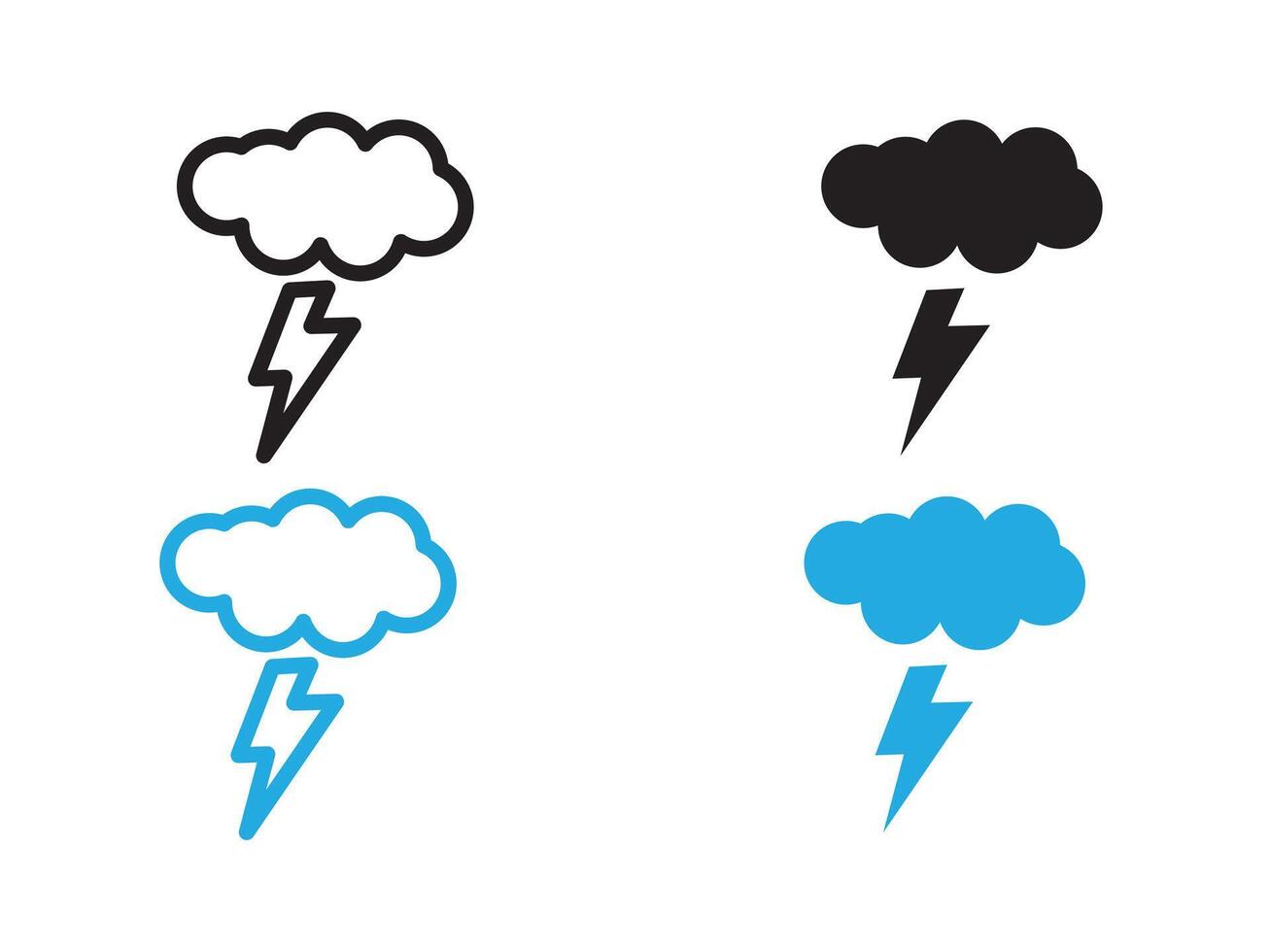 Lightning icon black and white outline sign vector