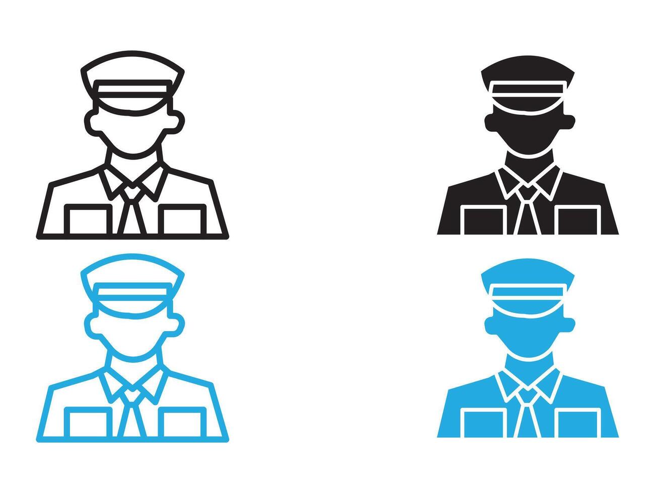 Male chief officer icon black and white outline sign vector