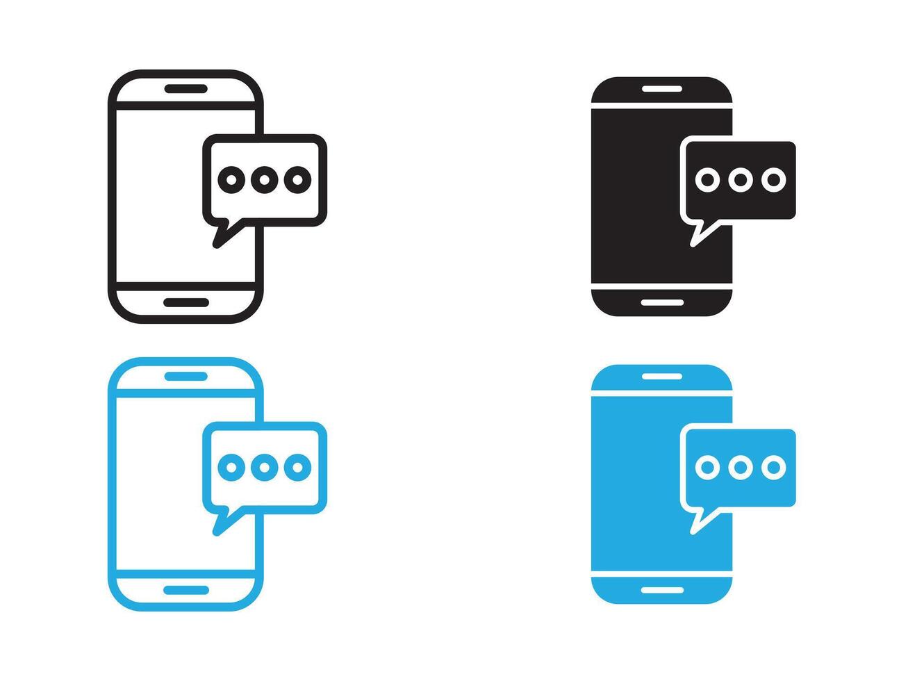 Message phone icon black and white outline sign vector