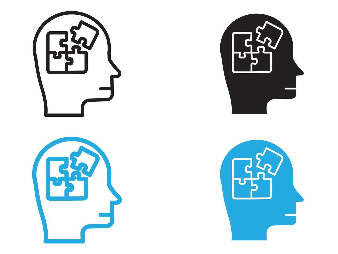 People head with puzzles icon black and white outline sign vector