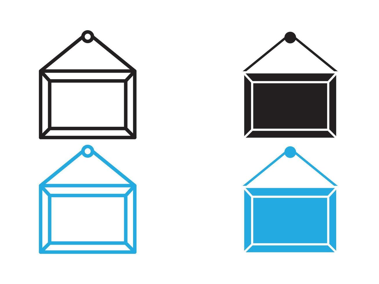 Photo frame icon black and white outline sign vector