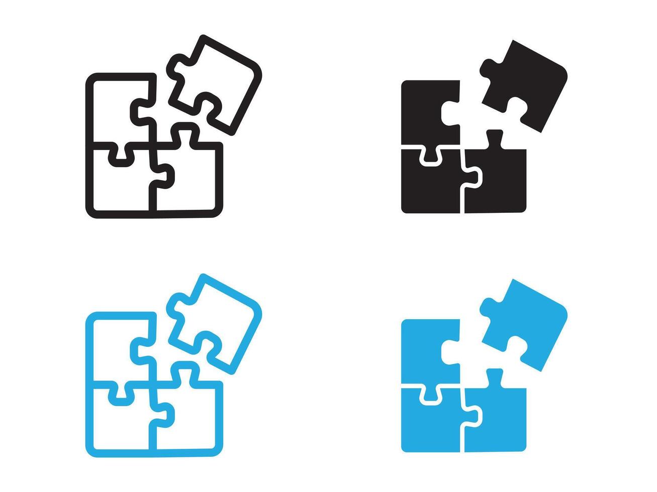 Puzzle icon black and white outline sign vector