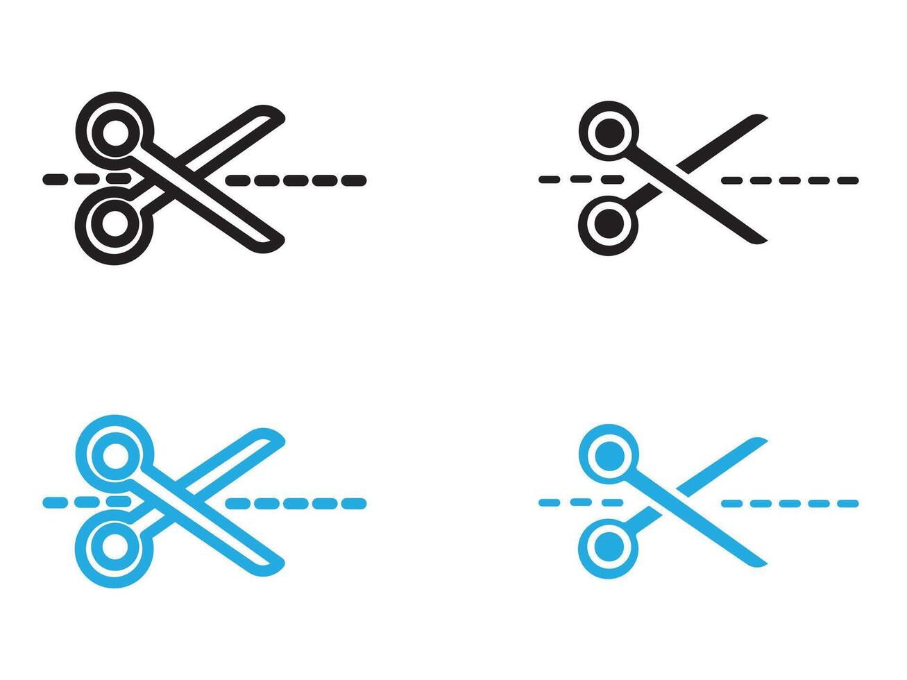 Scissors trim cut icon black and white outline sign vector