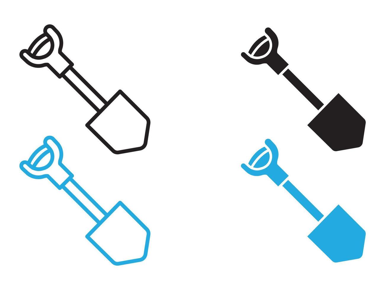 Short spade icon black and white outline sign vector
