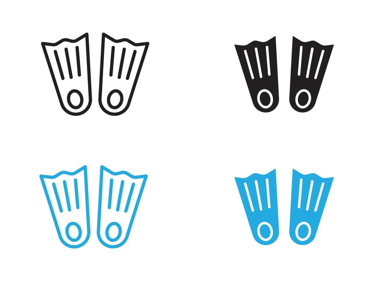 Swimming flippers icon black and white outline sign vector