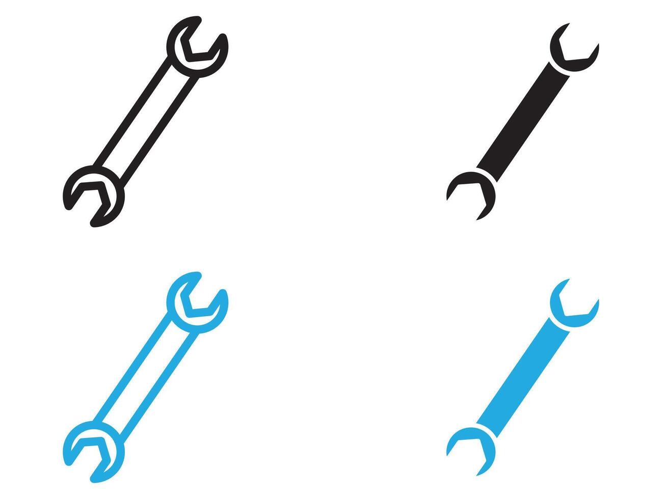 Wrench icon black and white outline sign vector