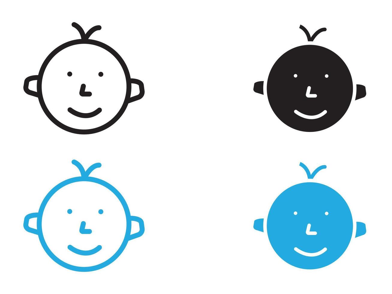 baby face icon black and white outline sign vector