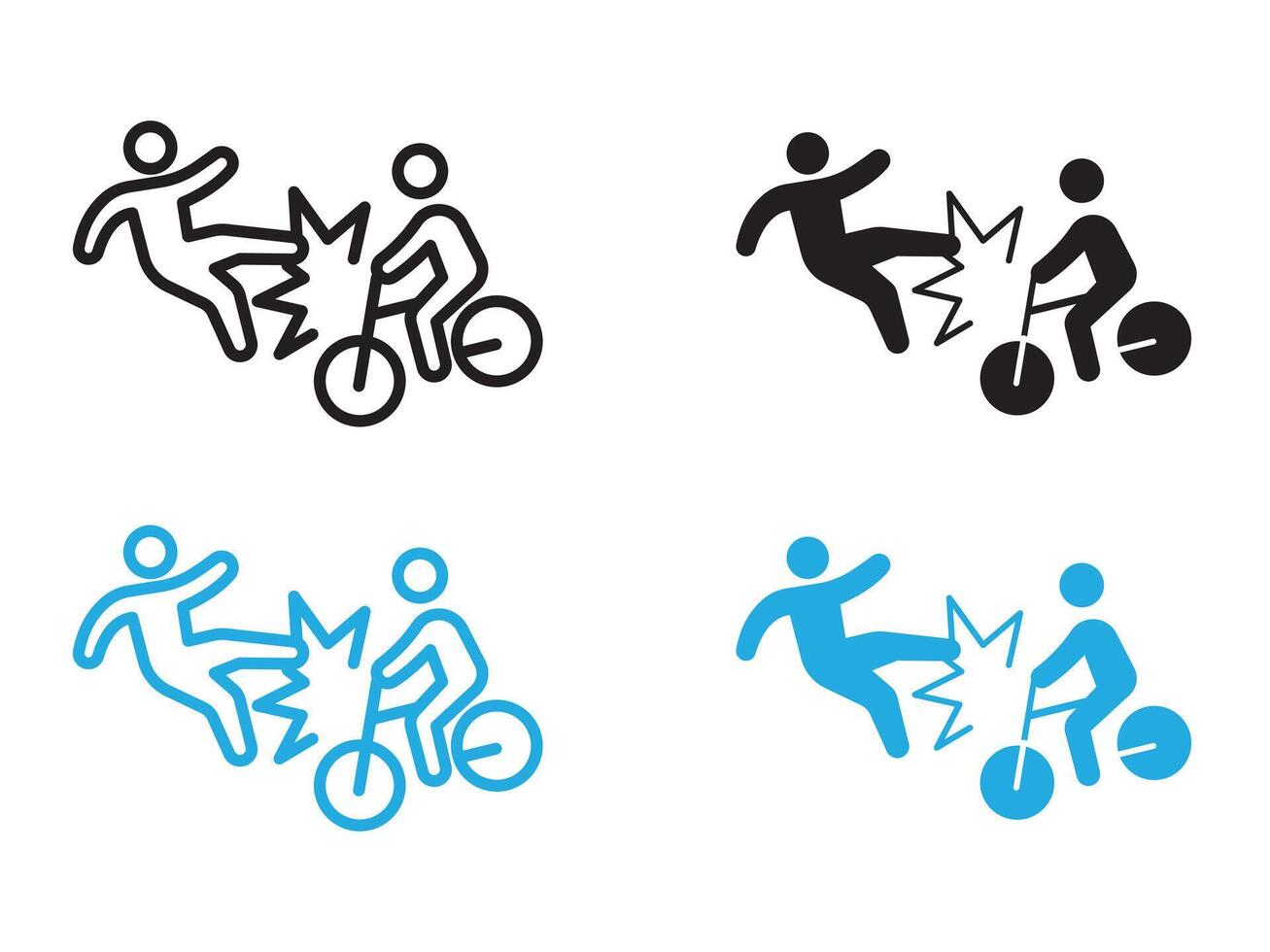 becycle accident icon black and white outline sign vector