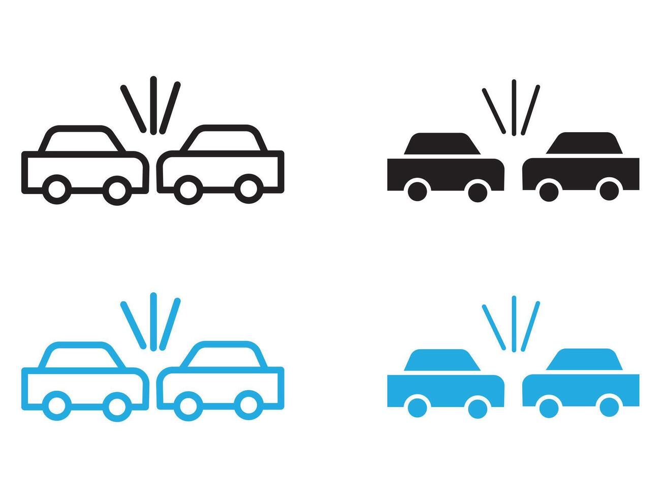 car accident icon black and white outline sign vector