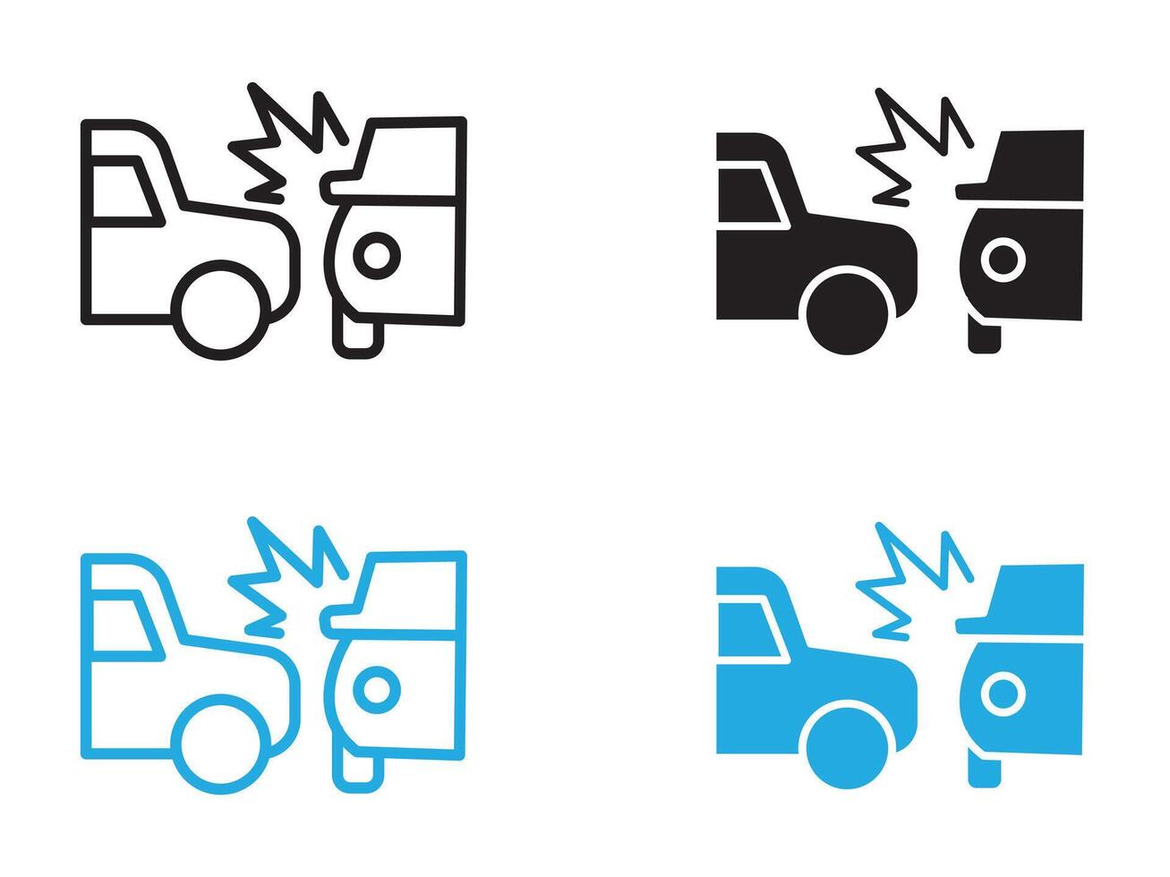 car side crash icon black and white outline sign vector