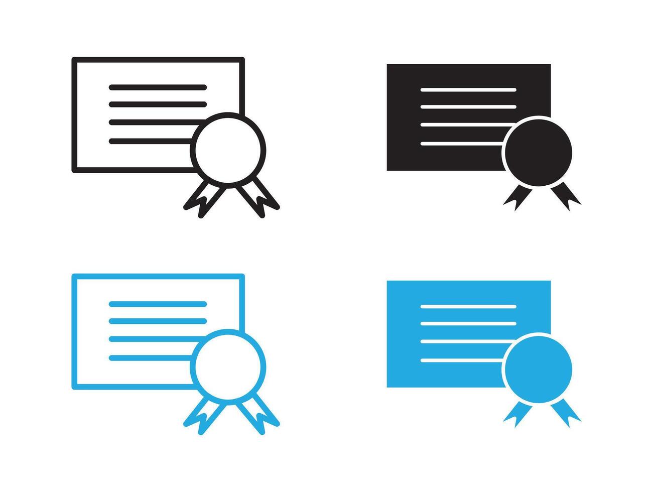 certificate icon black and white outline sign vector