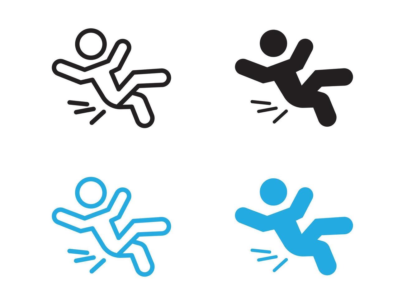 fall accident icon black and white outline sign vector