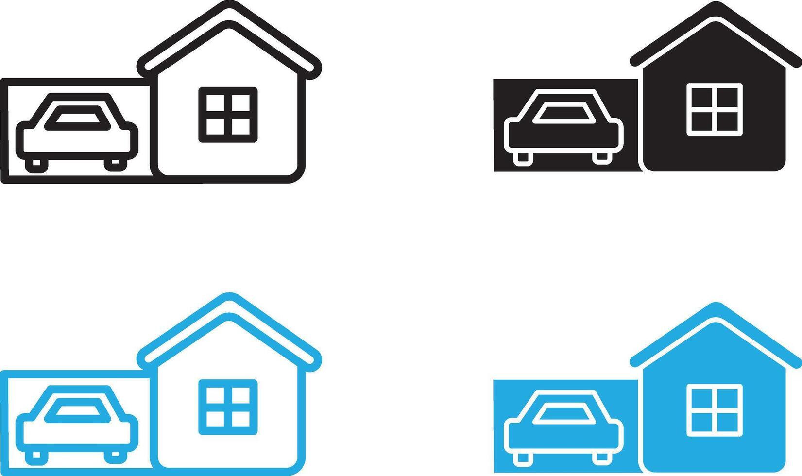 house with garage icon black and white outline sign vector