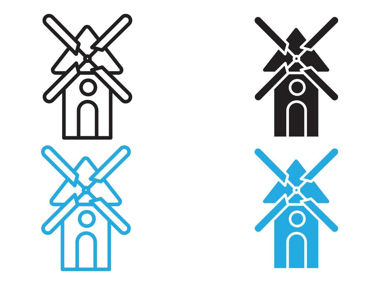 wind mill icon black and white outline sign vector
