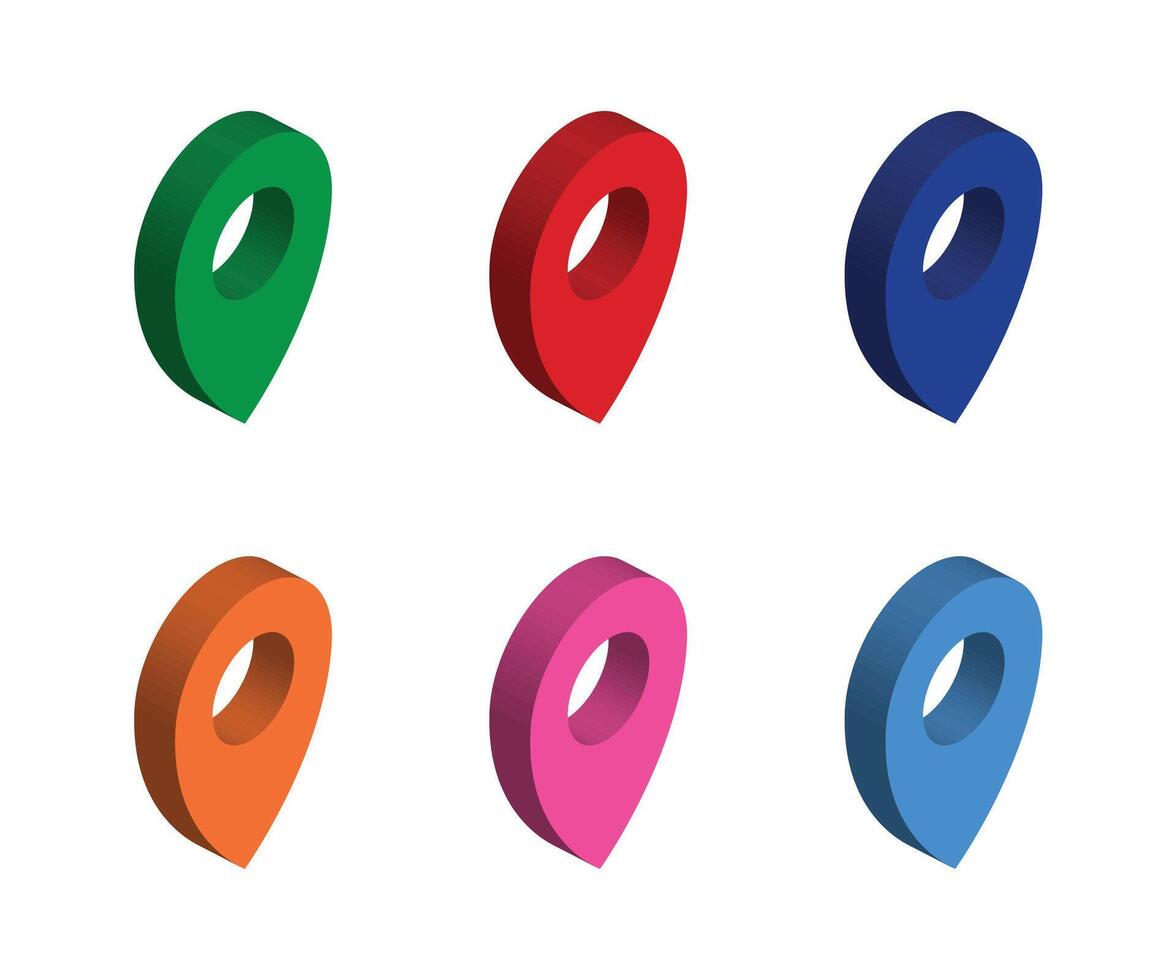 3D isometric map pin. Various color location symbol for icon, navigation and GPS vector