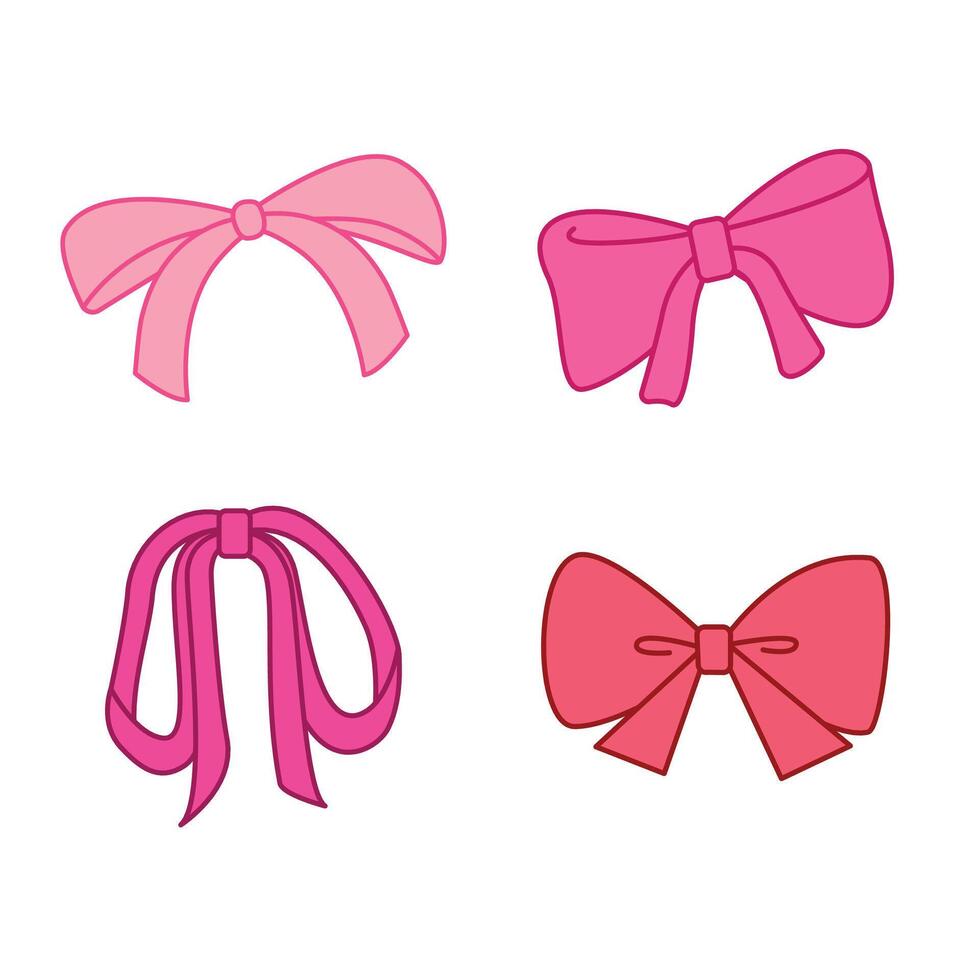 Various bows and ribbons hand drawn for print, element, wedding and illustration vector
