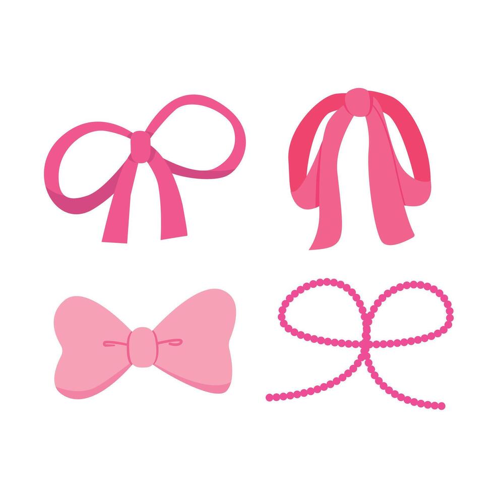 Various pink bow and ribbon hand drawn cartoon for element, festive and illustration vector