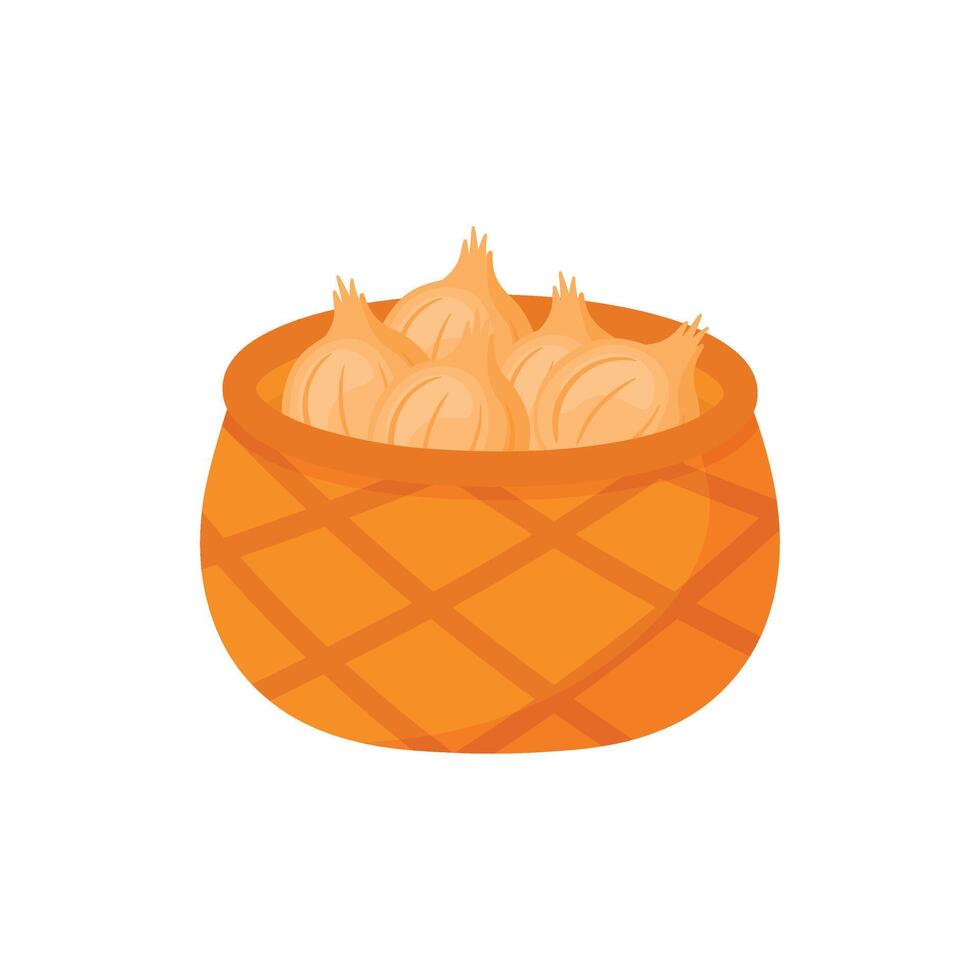 A Basket of Onion Cute Cartoon Animated Illustration vector