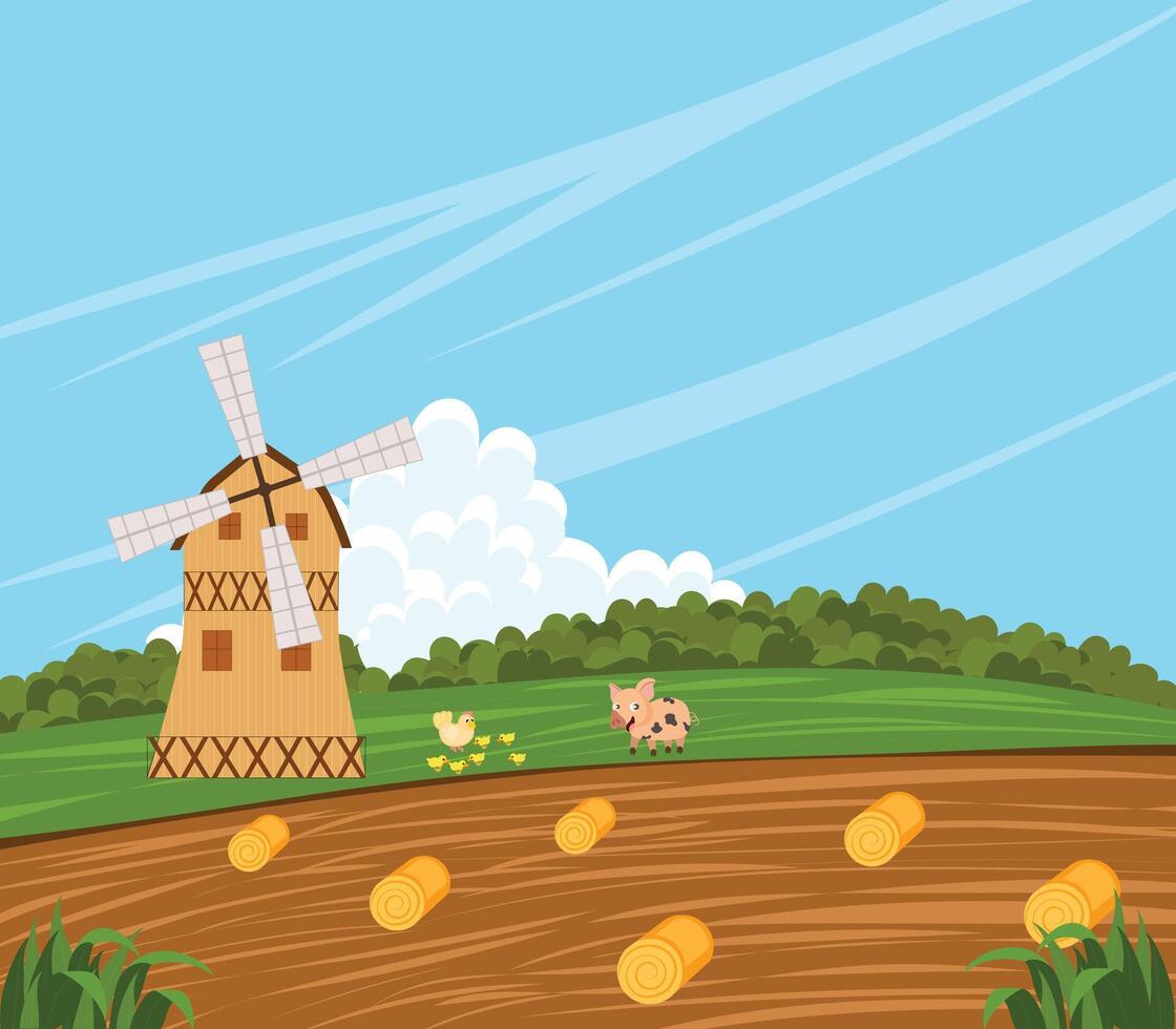 Farm landscape with a windmill vector