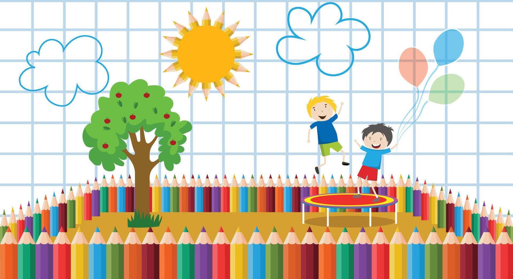 Illustration of children's outdoor games, Kids playground flat concept vector