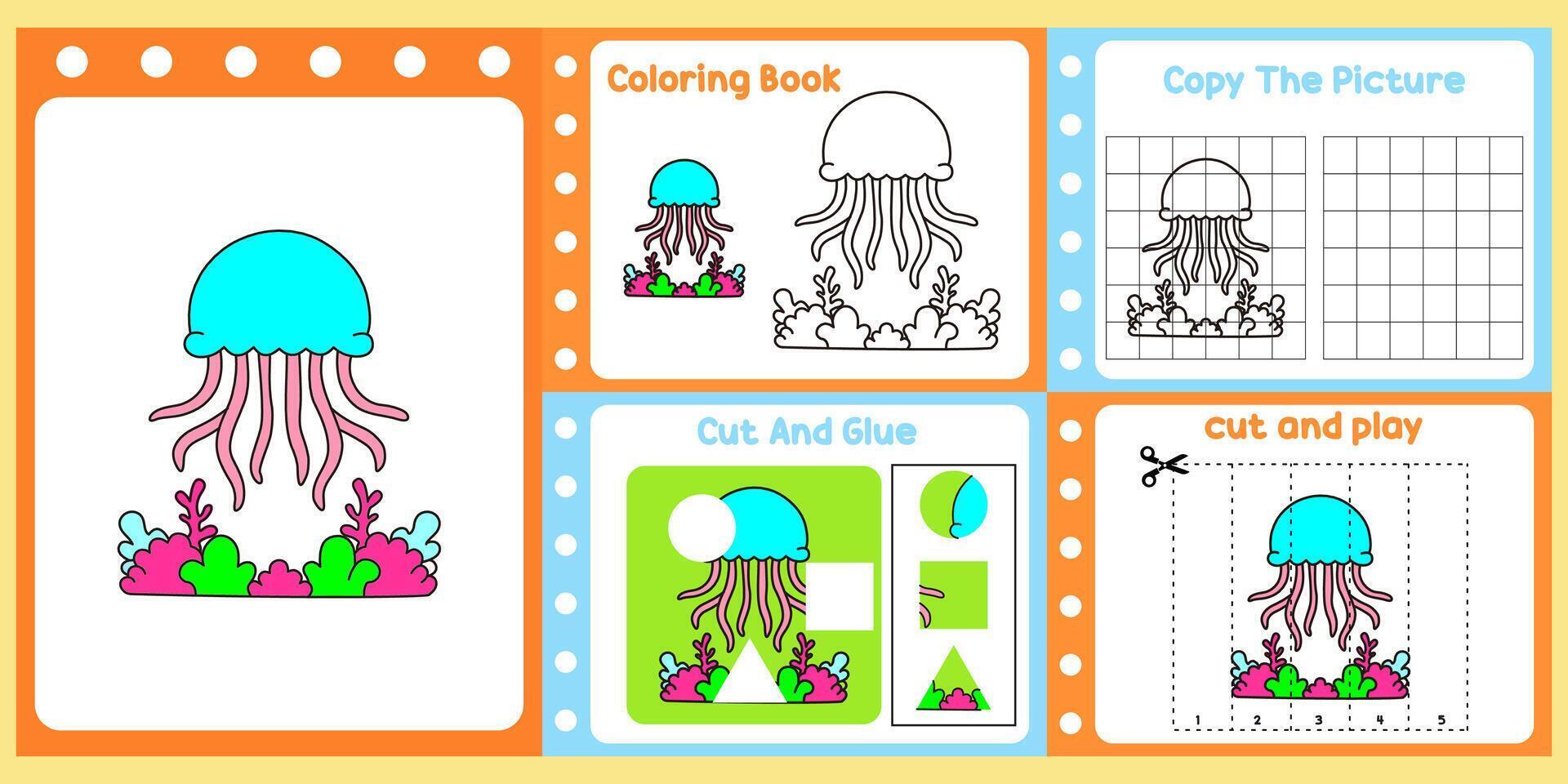 worksheets pack for kids a jellyfish . vector