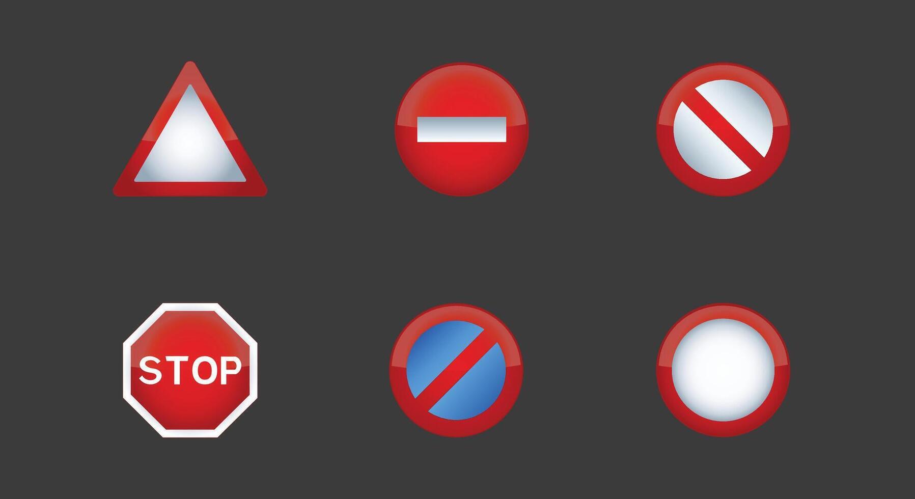A collection of red and white road signs including a stop sign and a stop sign vector