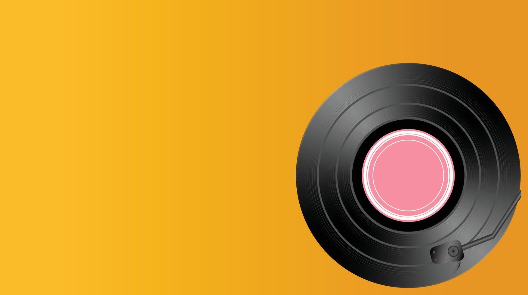 Retro music turntable for vinyl records, Vinyl record on the yellow background vector