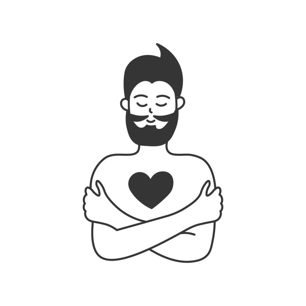 Man with Beard Hugs himself vector