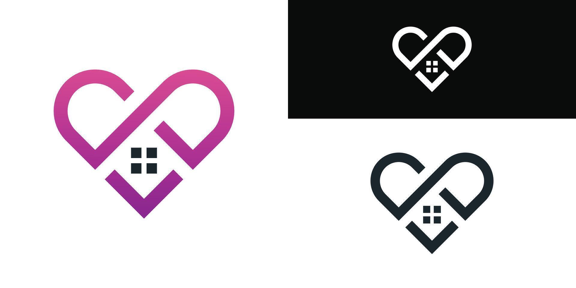 Love home logo design template house. Premium vector
