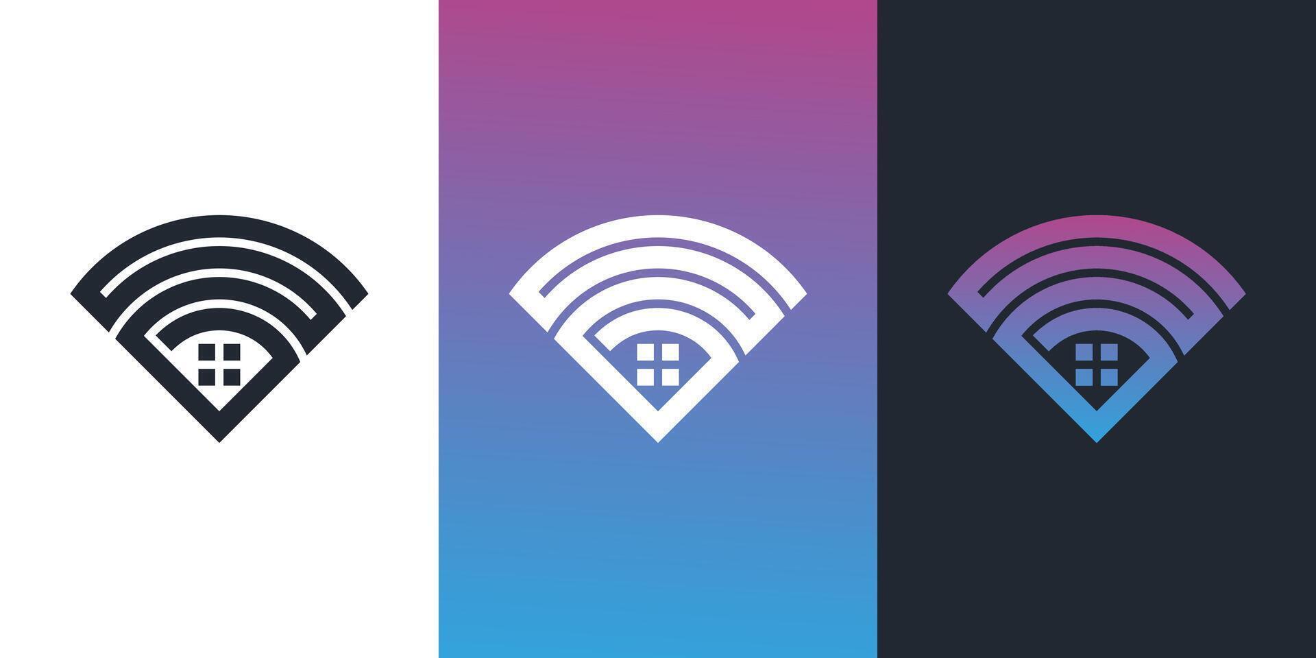 Home network logo design, wifi and technology. Premium vector