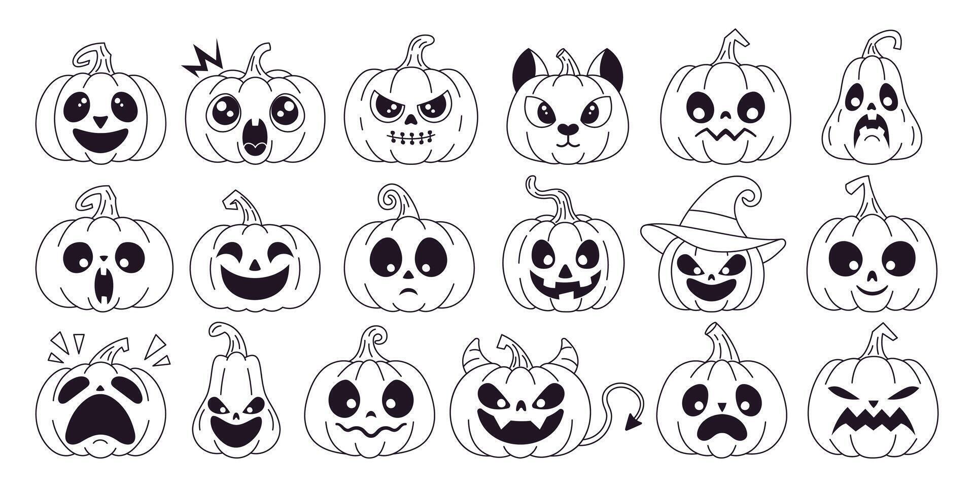 Set of pumpkins with different expressions of emotions, illustration vector