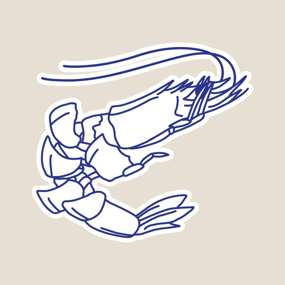 shrimp peeled doodle sticker illustration vector