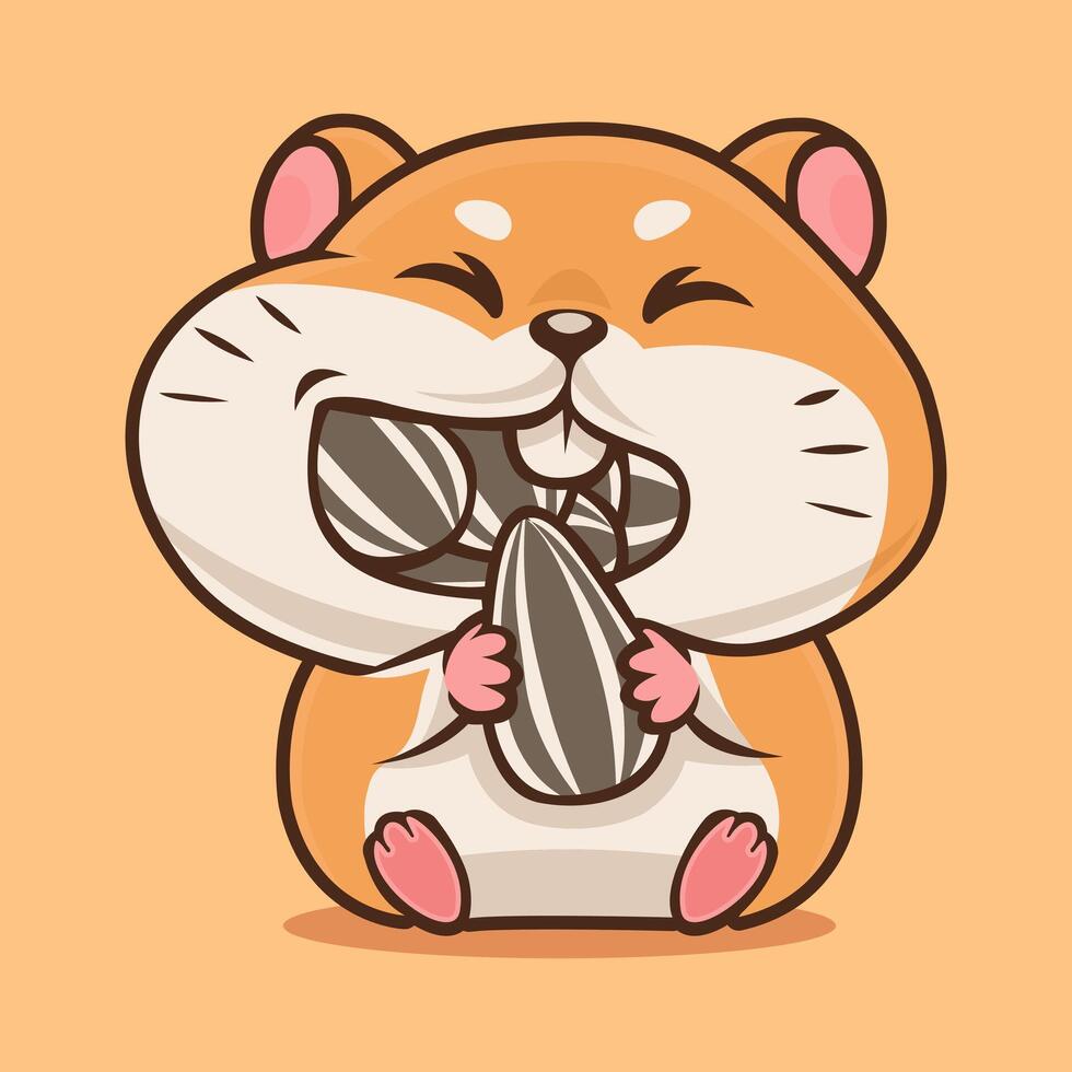 illustration of a cute hamster eating sunflower seeds vector