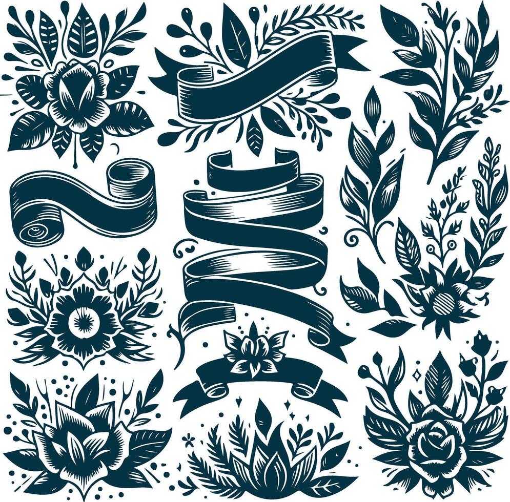 A Comprehensive Green Silhouette Ribbons Pack vector