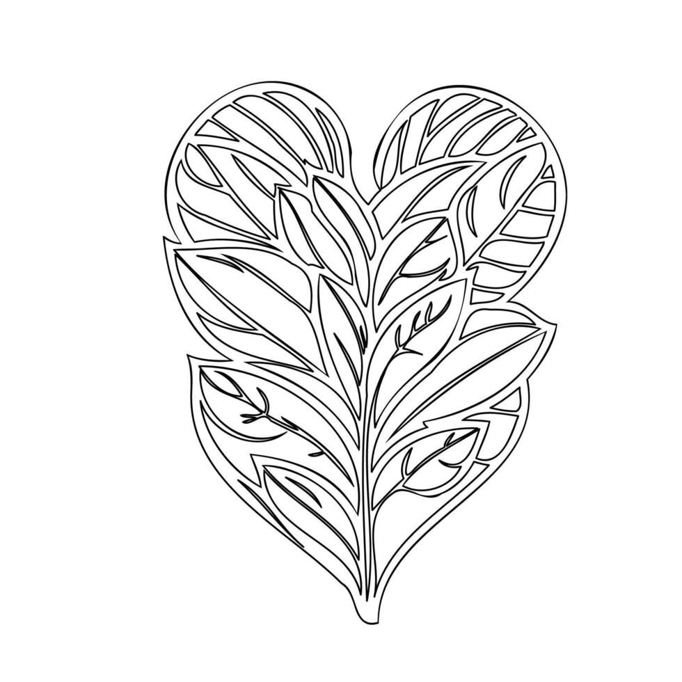 leaf love heart outline illustration sketch vector