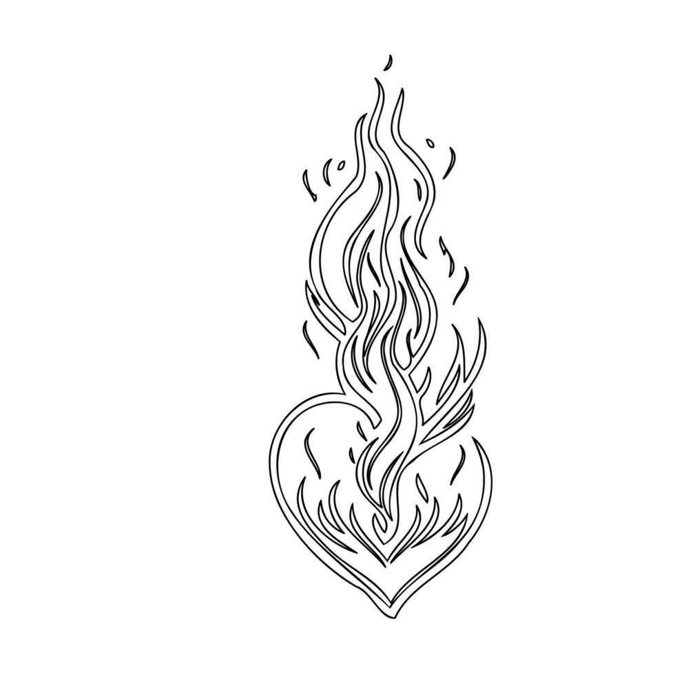 candle flame fire heart outline illustration sketch vector