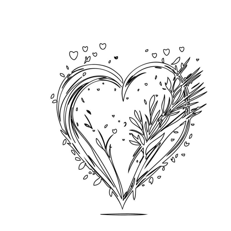 heart paint splashes love outline illustration sketch vector