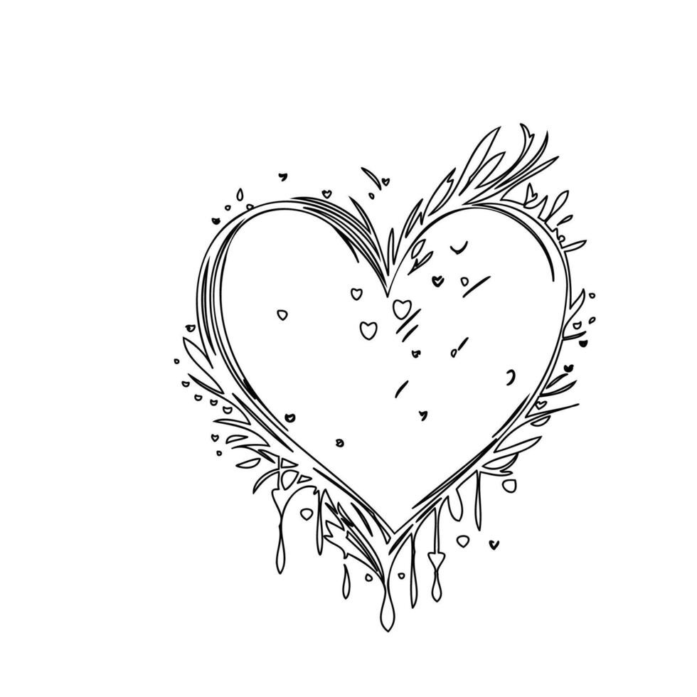 heart paint splashes love outline illustration sketch vector