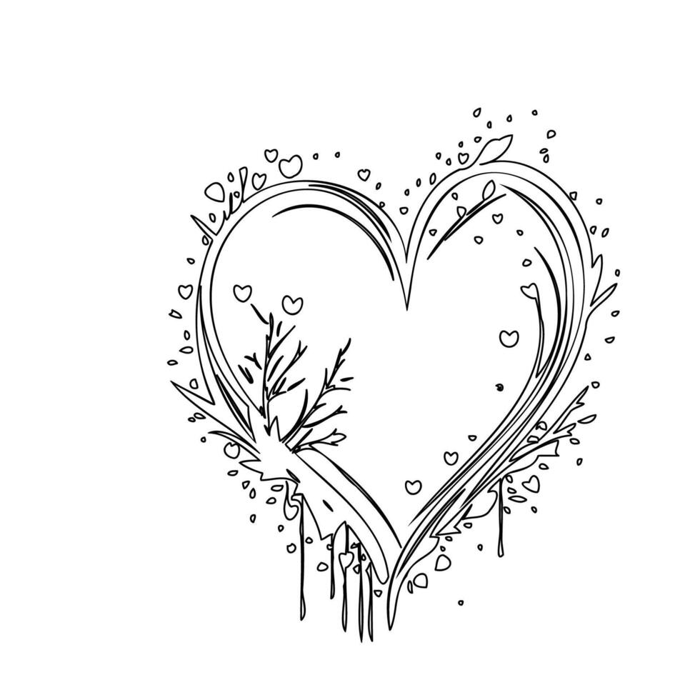 heart paint splashes love outline illustration sketch vector